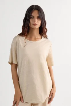 T-shirty|Len>Intimissimi Lniana Bluzka z Krótkim Rękawem The Pure Linen naturalny - 913i - cord beige