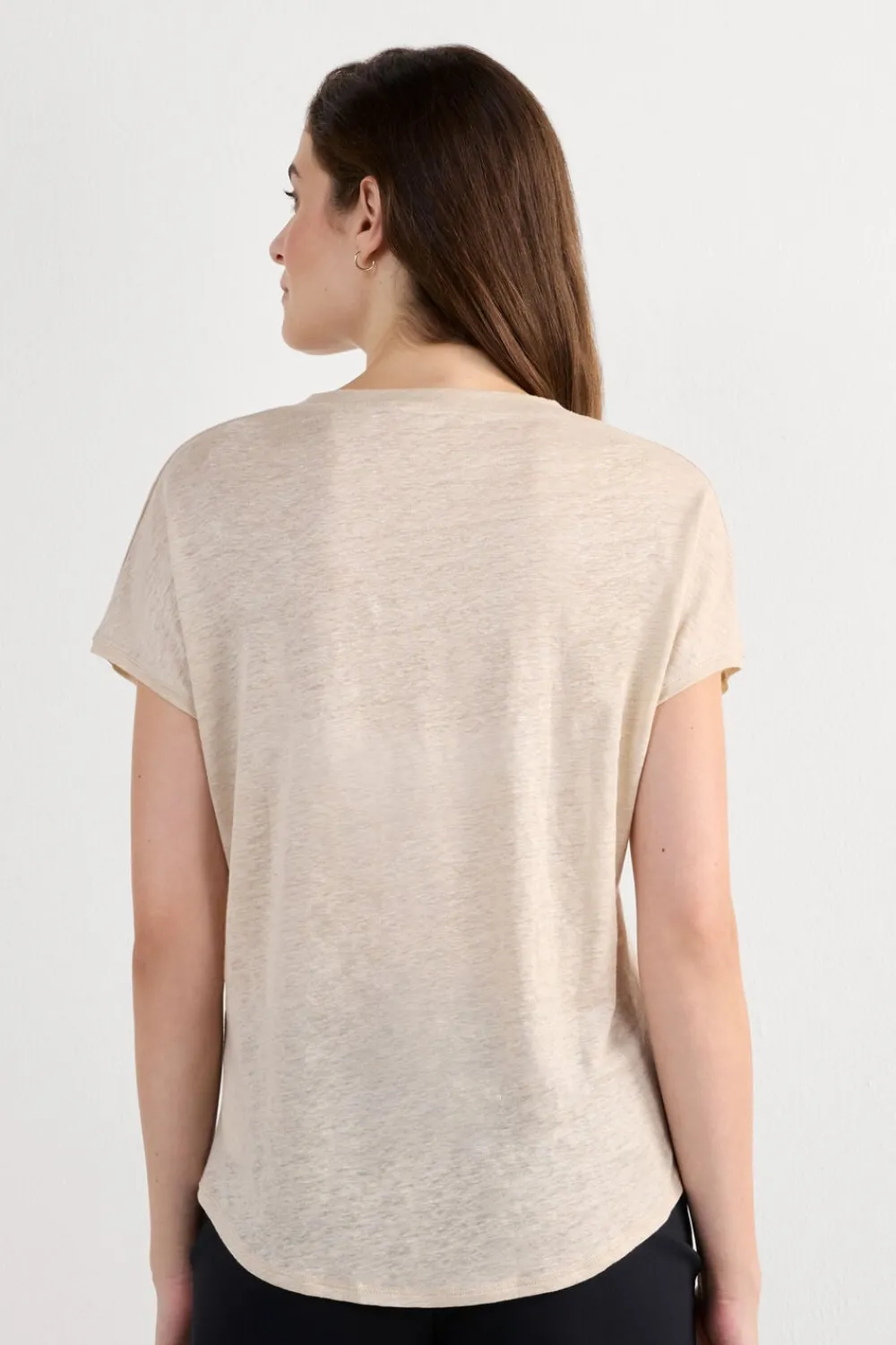 T-shirty|Len>Intimissimi Lniana Bluzka zKrótkim Rękawem iDekoltem wSerek The Pure Linen naturalny - 913i - cord beige