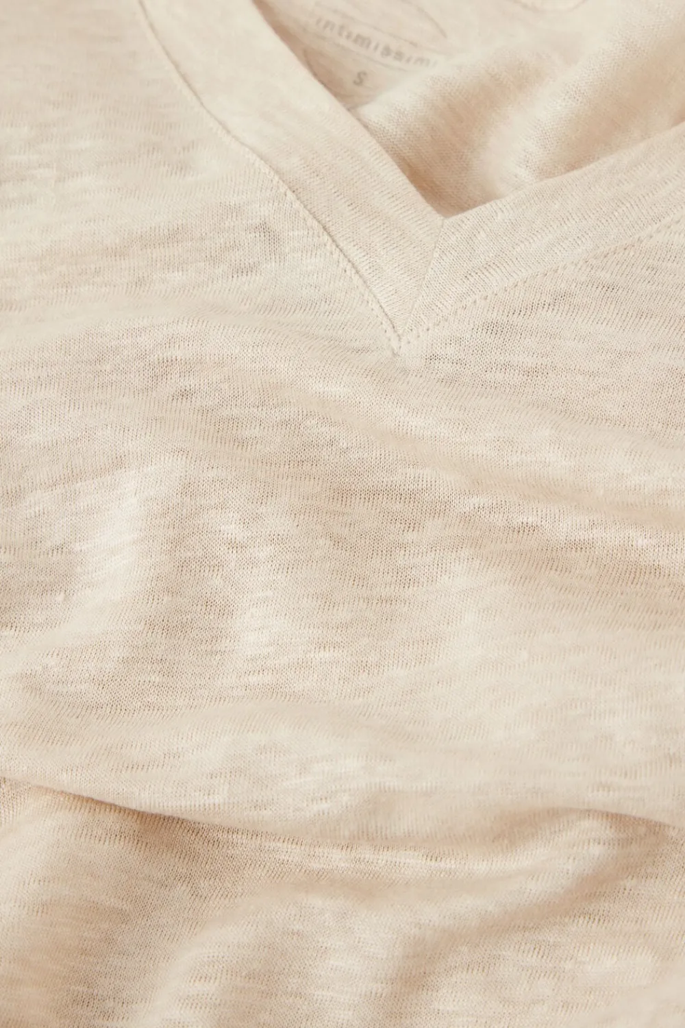 T-shirty|Len>Intimissimi Lniana Bluzka zKrótkim Rękawem iDekoltem wSerek The Pure Linen naturalny - 913i - cord beige