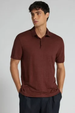 Polo|Len>Intimissimi Lniana Koszulka Polo z Krótkim Rękawem brązowy - 128k - rosso india