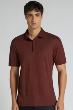 Polo|Len>Intimissimi Lniana Koszulka Polo z Krótkim Rękawem brązowy - 128k - rosso india