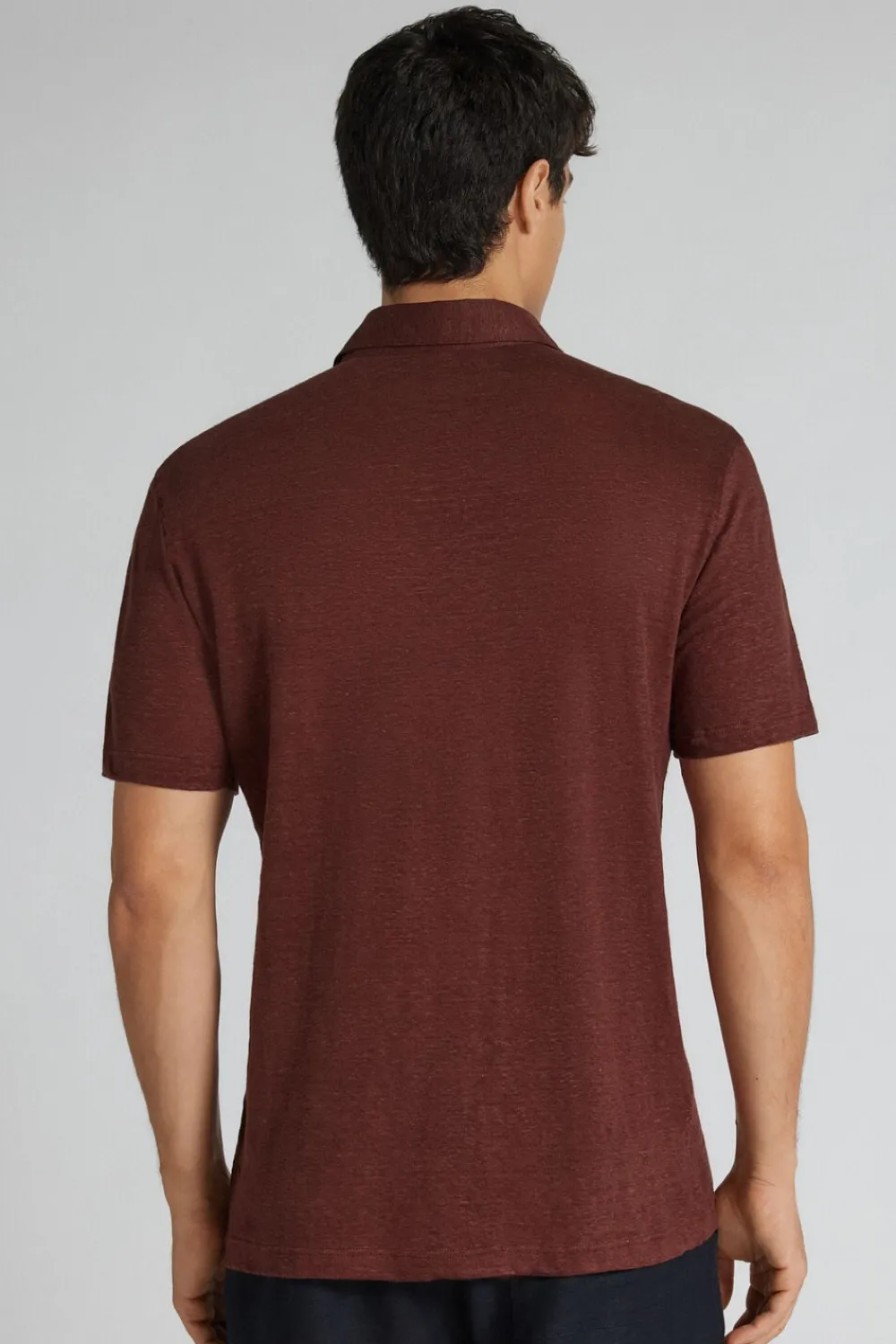 Polo|Len>Intimissimi Lniana Koszulka Polo z Krótkim Rękawem brązowy - 128k - rosso india