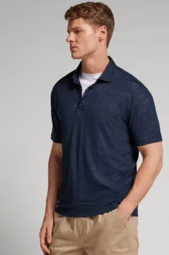Polo|Len>Intimissimi Lniana Koszulka Polo z Krótkim Rękawem niebieski - 585j - blu oceano