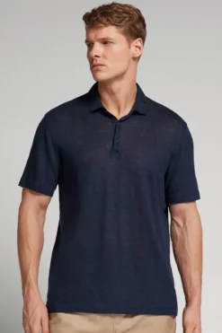 Polo|Len>Intimissimi Lniana Koszulka Polo z Krótkim Rękawem niebieski - 585j - blu oceano
