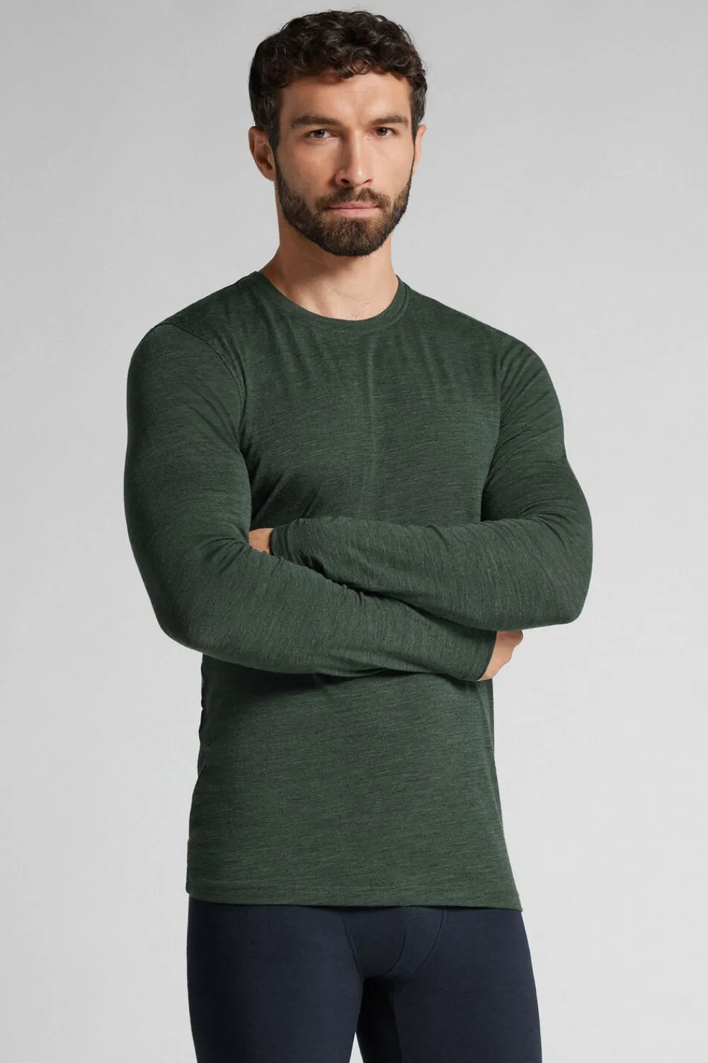 Bluzki Z Długim Rękawem|Wełna Merino>Intimissimi Longsleeve męski z wełny merino - 981j - verde scuro melange