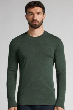 Bluzki Z Długim Rękawem|Wełna Merino>Intimissimi Longsleeve męski z wełny merino - 981j - verde scuro melange