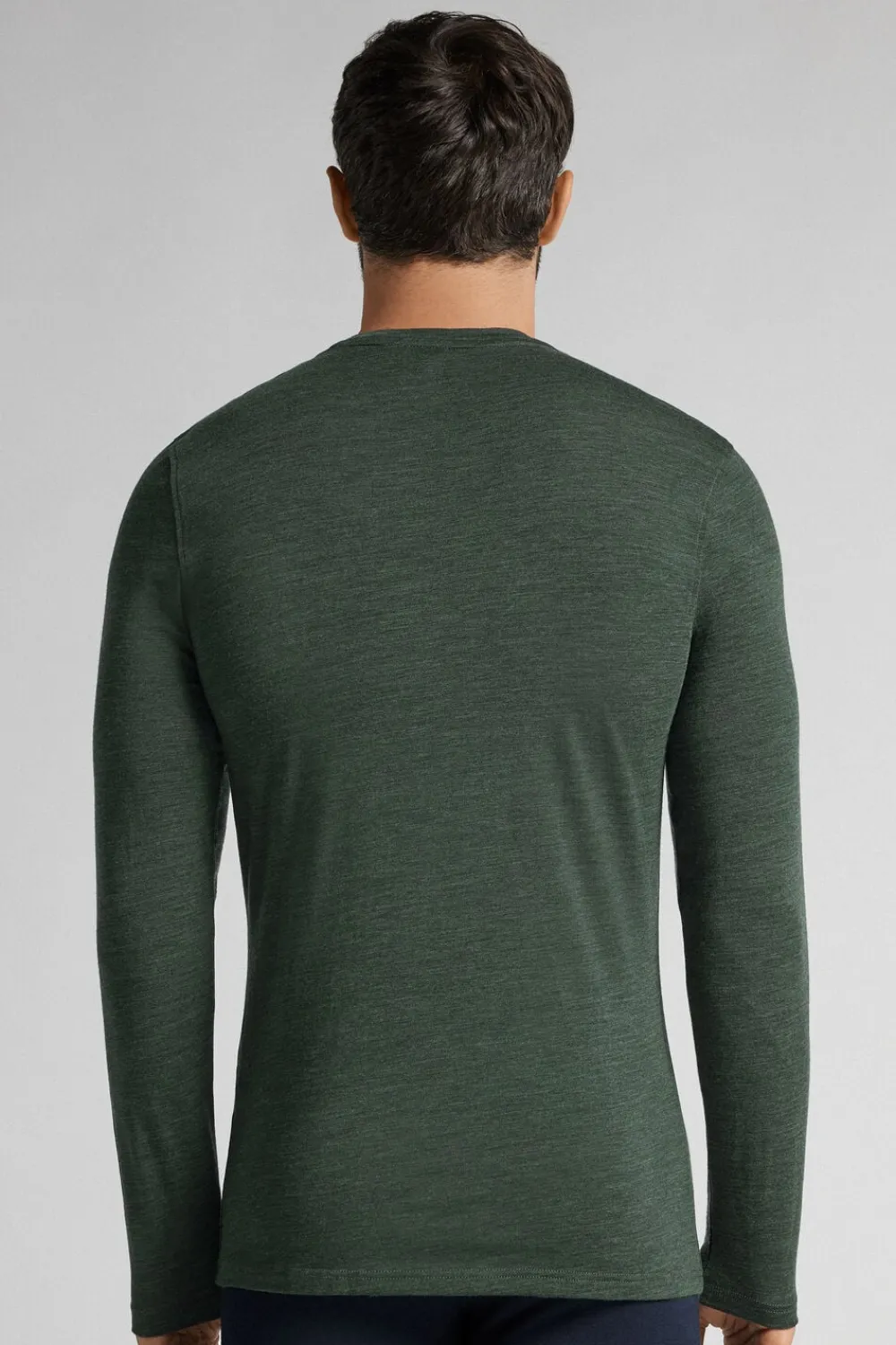 Bluzki Z Długim Rękawem|Wełna Merino>Intimissimi Longsleeve męski z wełny merino - 981j - verde scuro melange