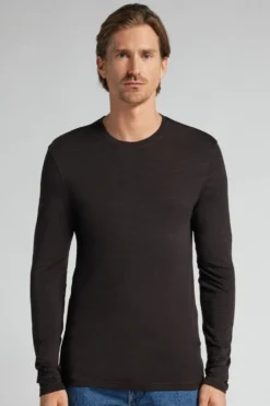 Bluzki Z Długim Rękawem|Wełna Merino>Intimissimi Longsleeve męski z wełny merino - 775j - brown melange
