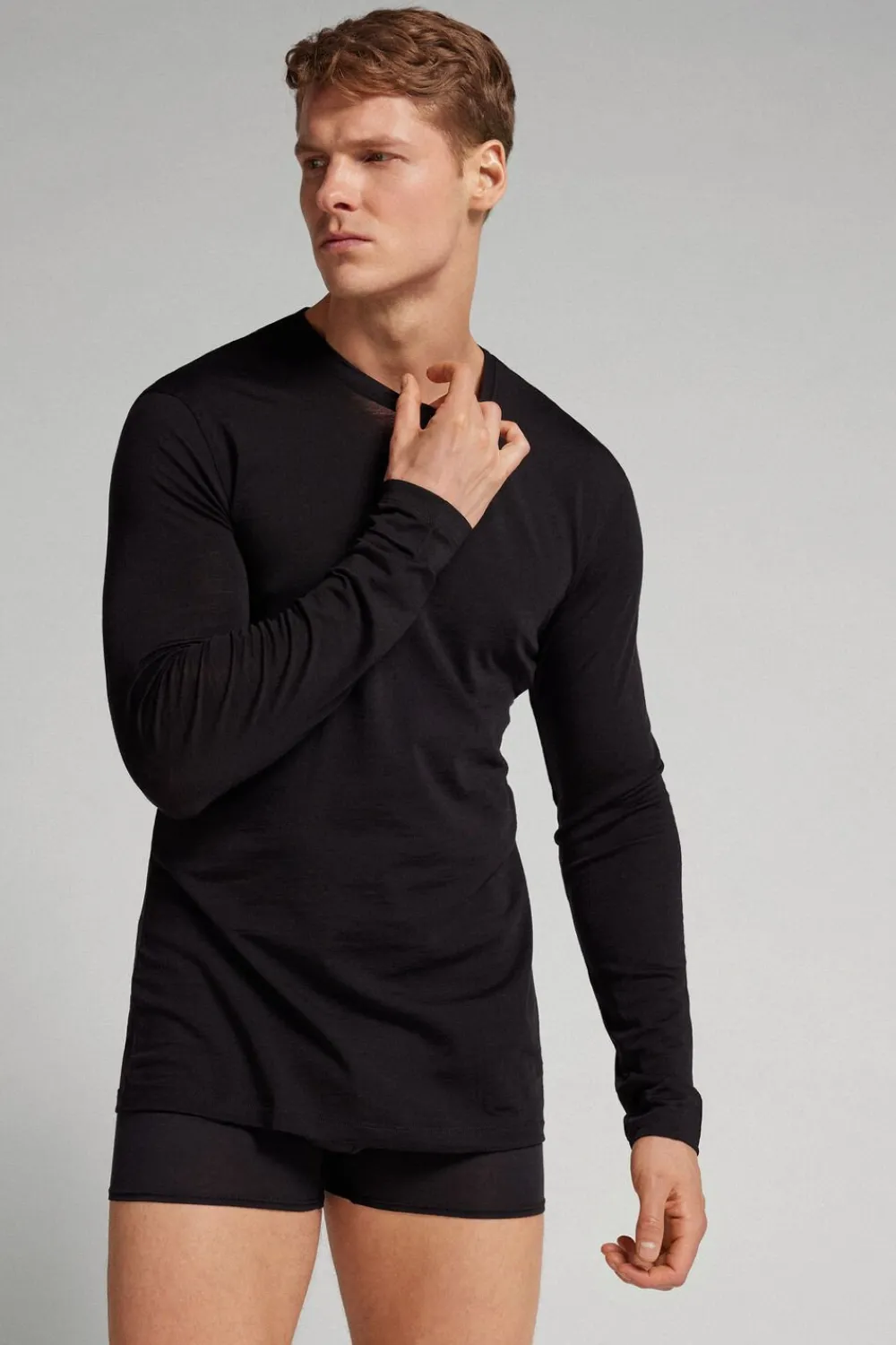 Bluzki Z Długim Rękawem|Wełna Merino>Intimissimi Longsleeve męski z wełny merino czarny - 019 - czarny