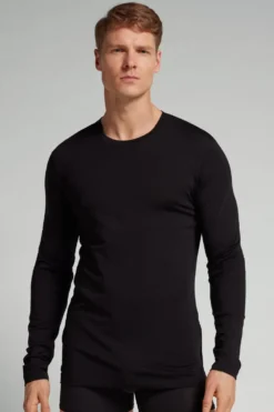 Bluzki Z Długim Rękawem|Wełna Merino>Intimissimi Longsleeve męski z wełny merino czarny - 019 - czarny