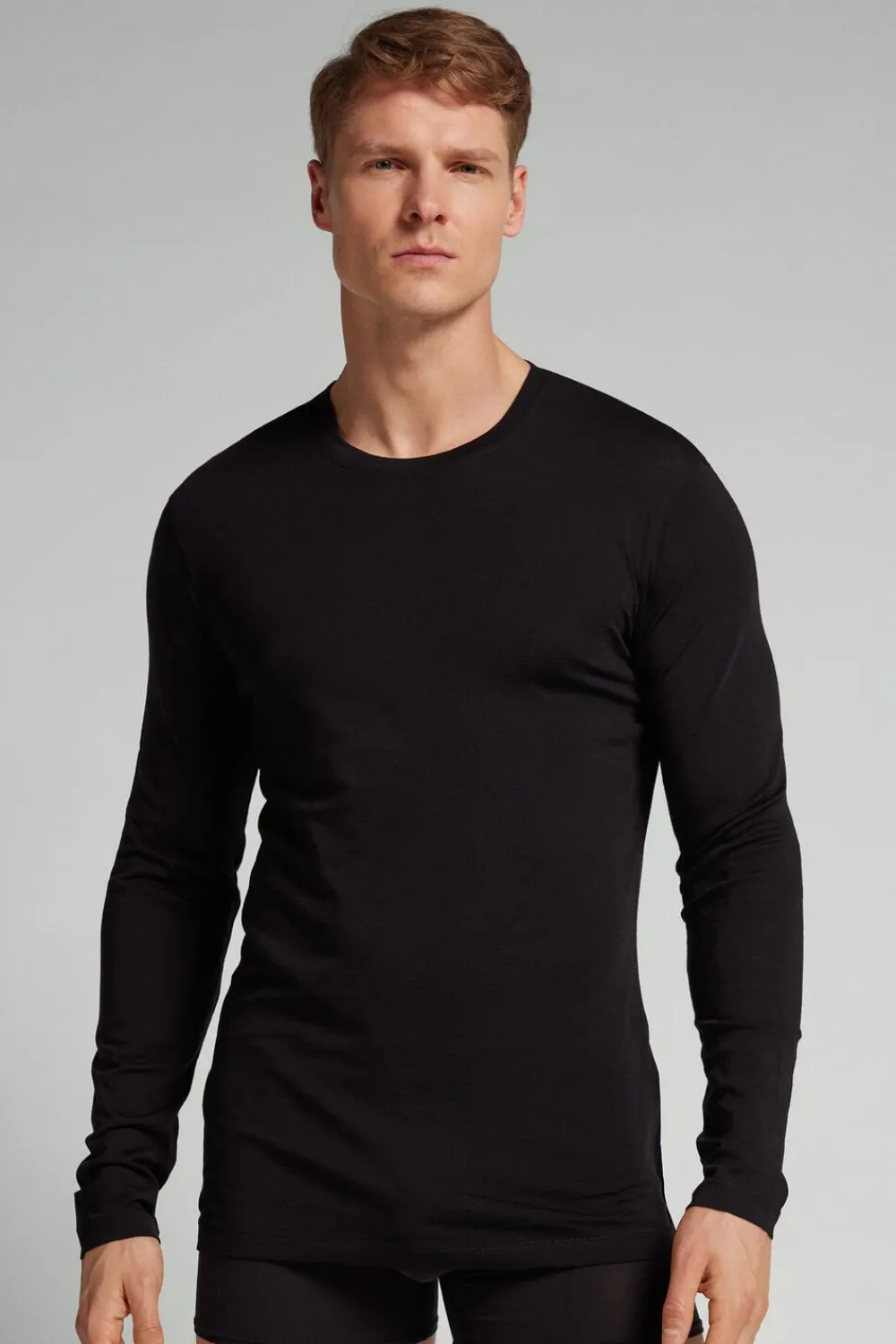 Bluzki Z Długim Rękawem|Wełna Merino>Intimissimi Longsleeve męski z wełny merino czarny - 019 - czarny