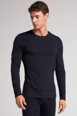 Bluzki Z Długim Rękawem|Wełna Merino>Intimissimi Longsleeve męski z wełny merino niebieski - 800 - blu notte