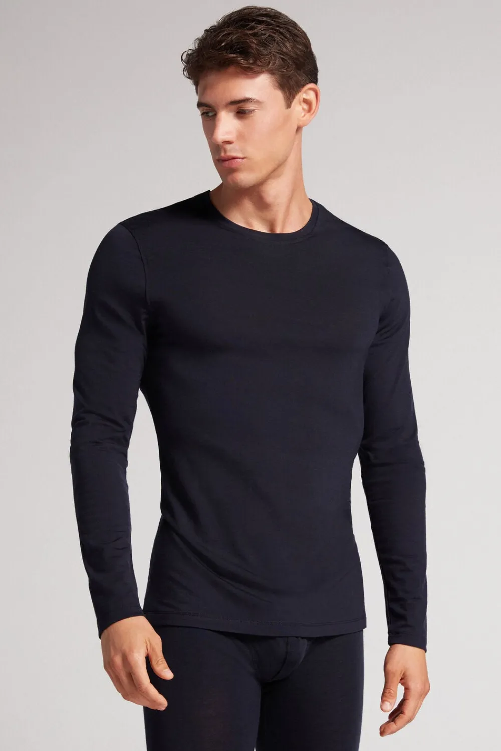 Bluzki Z Długim Rękawem|Wełna Merino>Intimissimi Longsleeve męski z wełny merino niebieski - 800 - blu notte