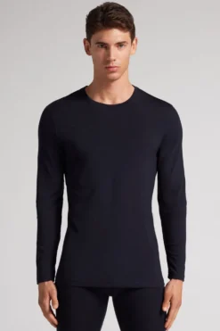 Bluzki Z Długim Rękawem|Wełna Merino>Intimissimi Longsleeve męski z wełny merino niebieski - 800 - blu notte