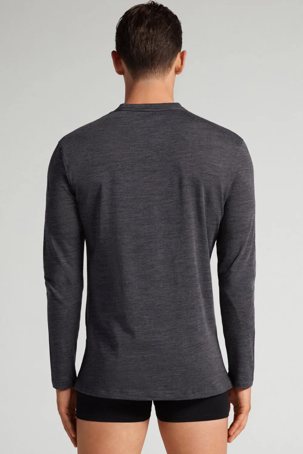 Bluzki Z Długim Rękawem|Wełna Merino>Intimissimi Longsleeve męski z wełny merino ciemnoszary - 7522 - antracyt melanż