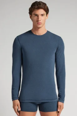 Bluzki Z Długim Rękawem|Kolekcja Termiczna Z Kaszmirem>Intimissimi Longsleeve z Modalu z Kaszmirem z Dekoltem Pod Szyję niebieski - 3120 - blu ink melange