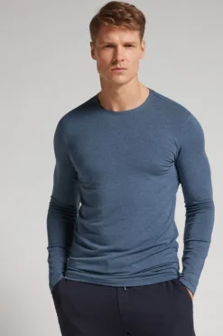 Bluzki Z Długim Rękawem|Kolekcja Termiczna Z Kaszmirem>Intimissimi Longsleeve z Modalu z Kaszmirem z Dekoltem Pod Szyję - 5210 - denim melange
