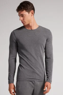 Bluzki Z Długim Rękawem|Kolekcja Termiczna Z Kaszmirem>Intimissimi Longsleeve z Modalu z Kaszmirem z Dekoltem Pod Szyję - 5227 - grafite melange