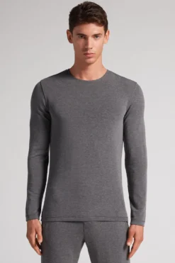 Bluzki Z Długim Rękawem|Kolekcja Termiczna Z Kaszmirem>Intimissimi Longsleeve z Modalu z Kaszmirem z Dekoltem Pod Szyję - 5227 - grafite melange