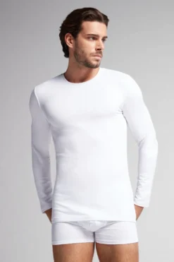 Bluzki Z Długim Rękawem|Kolekcja Termiczna Z Kaszmirem>Intimissimi Longsleeve z Modalu z Kaszmirem z Dekoltem Pod Szyję biały - 001 - biały