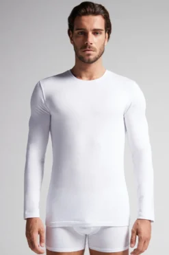 Bluzki Z Długim Rękawem|Kolekcja Termiczna Z Kaszmirem>Intimissimi Longsleeve z Modalu z Kaszmirem z Dekoltem Pod Szyję biały - 001 - biały