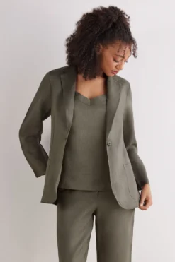 Kardigany / Marynarki|Len>Intimissimi Marynarka zPłótna Lnianego The Pure Linen zielony - 660j - safari green