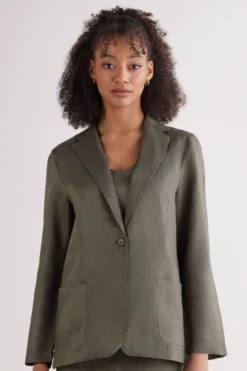 Kardigany / Marynarki|Len>Intimissimi Marynarka zPłótna Lnianego The Pure Linen zielony - 660j - safari green