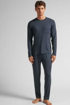 Piżamy Długie>Intimissimi Piżama męska długa z modalu niebieski - 800 - blu notte