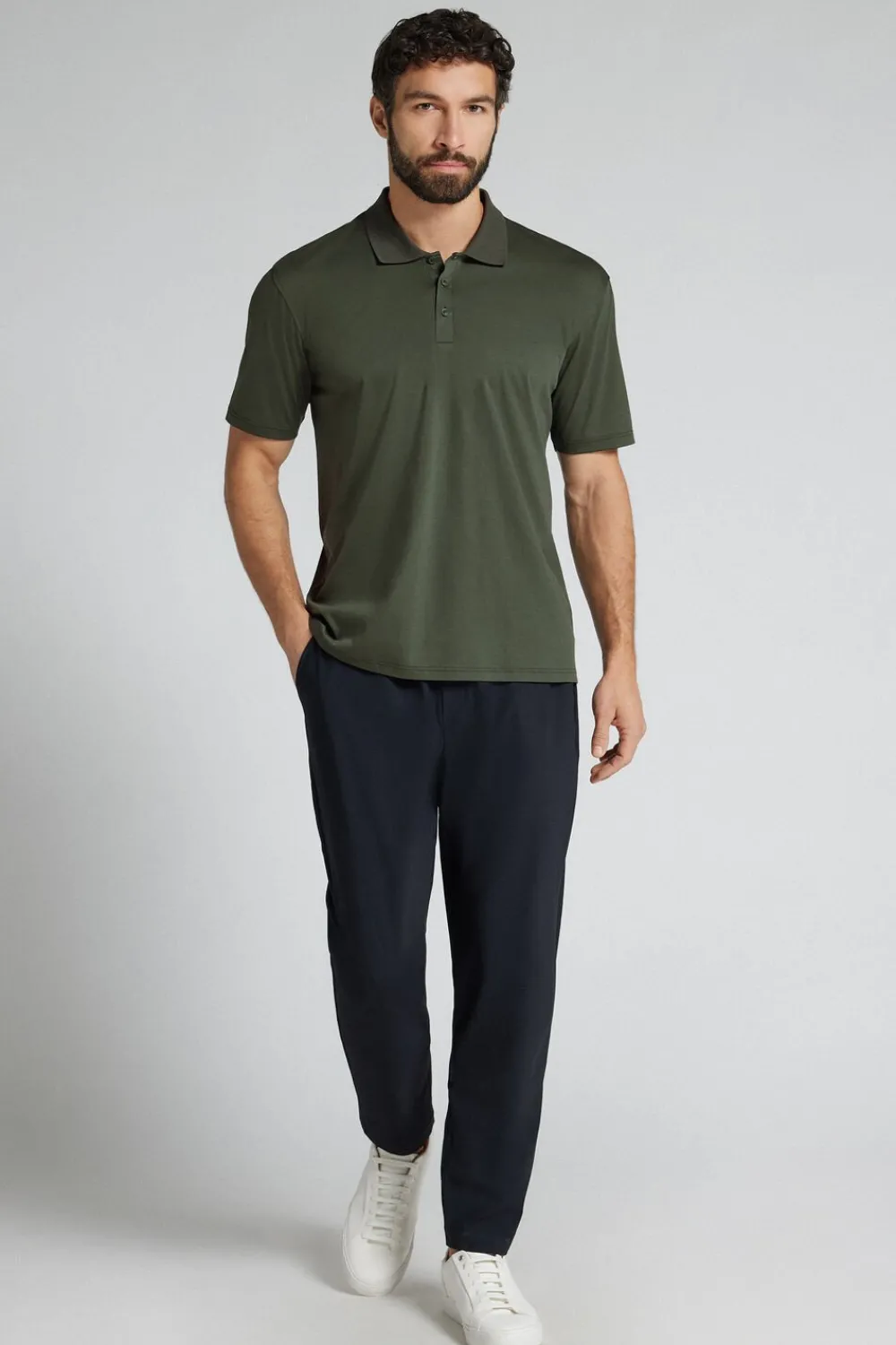 T-shirty|Polo>Intimissimi Polo z Krótkim Rękawem z Merceryzowanej Bawełny filo Premium Superlight zielony - 165k - verde salvia