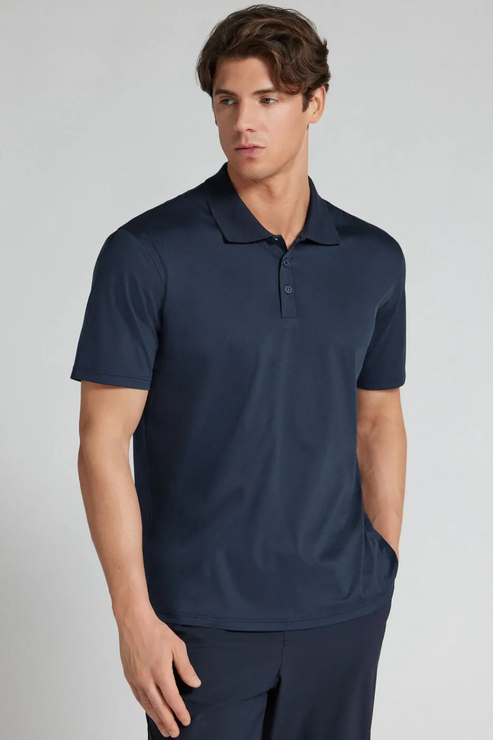 T-shirty|Polo>Intimissimi Polo z Krótkim Rękawem z Merceryzowanej Bawełny filo Premium Superlight niebieski - 490j - blu navy