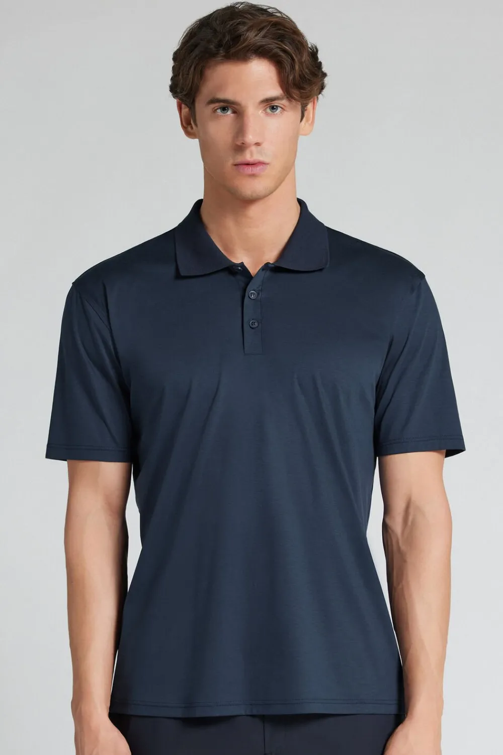 T-shirty|Polo>Intimissimi Polo z Krótkim Rękawem z Merceryzowanej Bawełny filo Premium Superlight niebieski - 490j - blu navy