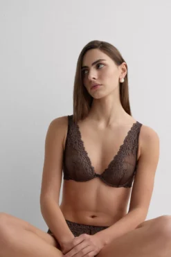 Balkonetki|Z Fiszbinami>Intimissimi Półusztywniana Balkonetka Elena Pretty Flowers brązowy - 705j - brąz mokka