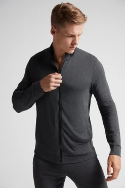 Swetry / Bluzy|Soft Silk>Intimissimi Rozpinana Bluza z Jedwabiu i Modalu szary - 040 - grigio scuro melange