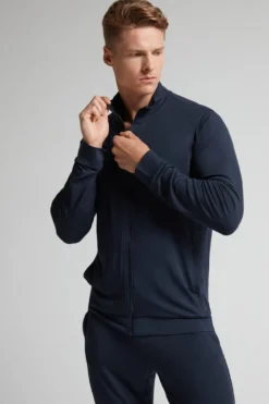 Swetry / Bluzy|Soft Silk>Intimissimi Rozpinana Bluza z Jedwabiu i Modalu niebieski - 800 - blu notte