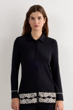Piżamy Długie|Modal>Intimissimi Rozpinana z Przodu Bluzka z Modalu Pretty Flowers - 9887 - nero/ivory