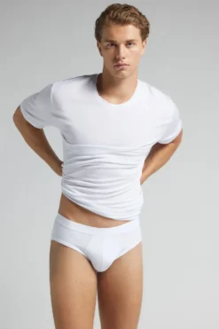 Slipy>Intimissimi Slipy Bawełniane z Gumką w Pasie biały - 001 - biały