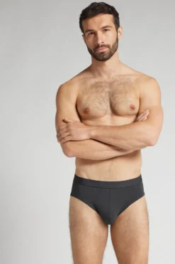 Slipy>Intimissimi Slipy Bawełniane z Gumką w Pasie szary - 4712 - dark grey