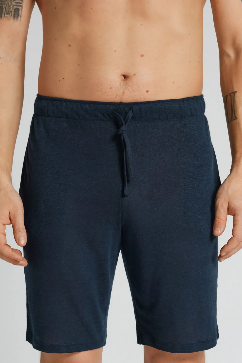 Spodnie|Len>Intimissimi Spodenki Męskie 100% Len niebieski - 585j - blu oceano
