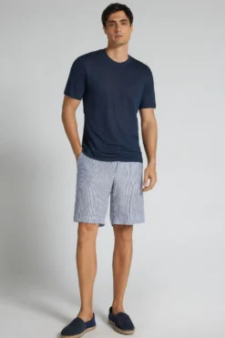 Spodnie|Len>Intimissimi Spodenki Męskie 100% Len w paski - 161k - riga bianco/blu