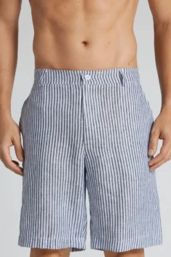 Spodnie|Len>Intimissimi Spodenki Męskie 100% Len w paski - 161k - riga bianco/blu