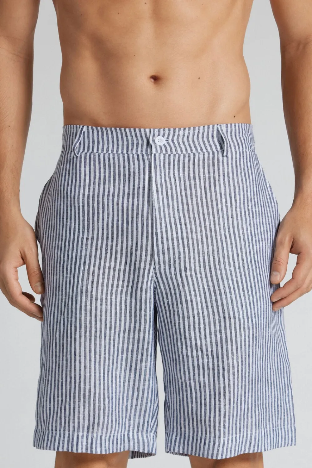 Spodnie|Len>Intimissimi Spodenki Męskie 100% Len w paski - 161k - riga bianco/blu