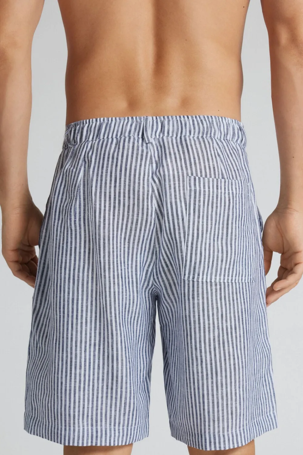 Spodnie|Len>Intimissimi Spodenki Męskie 100% Len w paski - 161k - riga bianco/blu