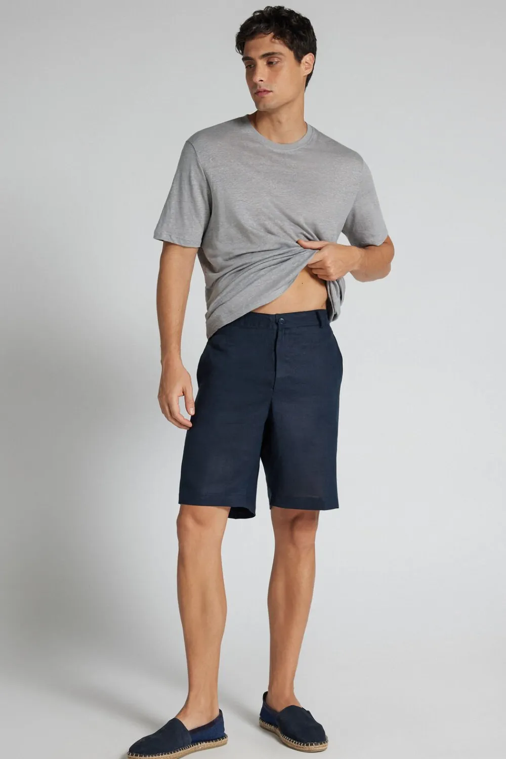 Spodnie|Len>Intimissimi Spodenki Męskie 100% Len niebieski - 585j - blu oceano