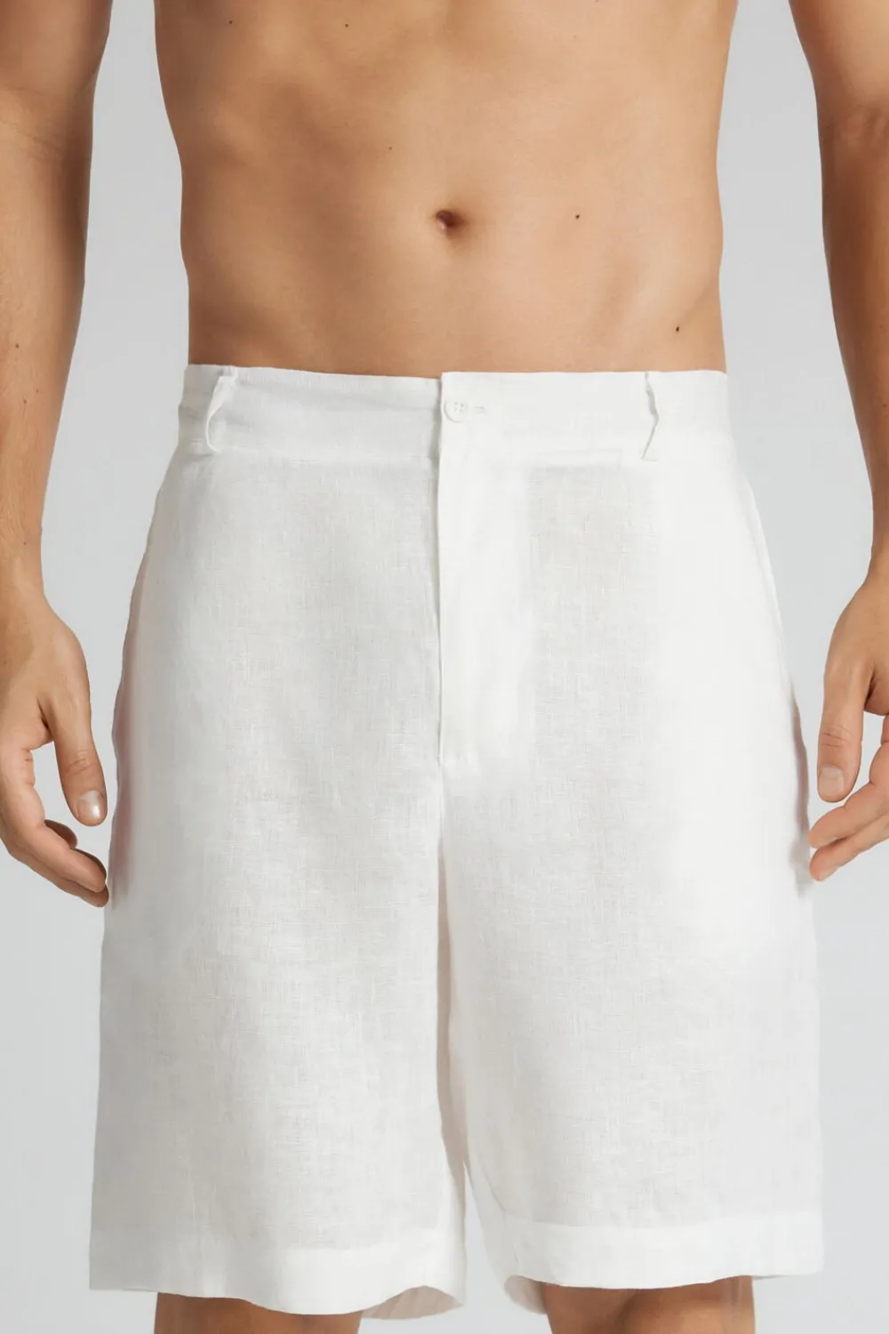 Spodnie|Len>Intimissimi Spodenki Męskie 100% Len biały - 125k - białe mleko