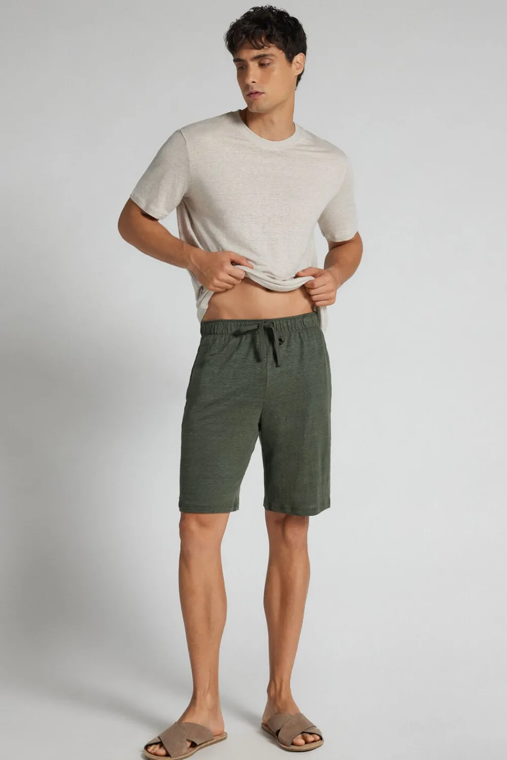 Spodnie|Len>Intimissimi Spodenki Męskie 100% Len zielony - 136k - verde truck