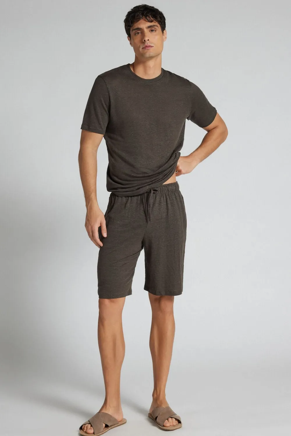 Spodnie|Len>Intimissimi Spodenki Męskie 100% Len brązowy - 132k - brown