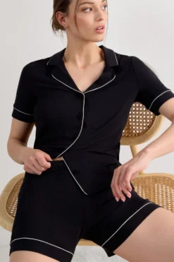 Piżamy Krótkie|Modal>Intimissimi Spodenki z Modalu z Kontrastującymi Lamówkami czarny - 019 - czarny