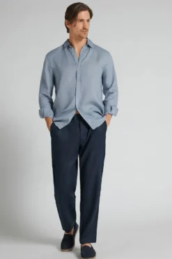Spodnie|Len>Intimissimi Spodnie Męskie 100% Len niebieski - 585j - blu oceano