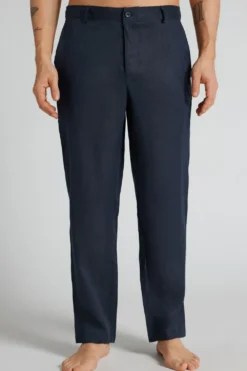 Spodnie|Len>Intimissimi Spodnie Męskie 100% Len niebieski - 585j - blu oceano