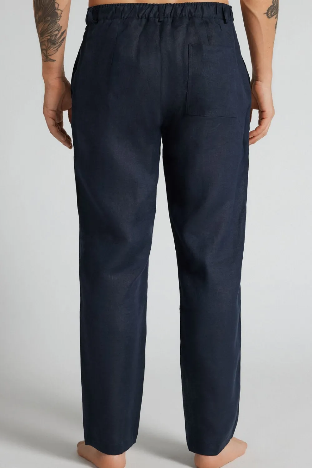 Spodnie|Len>Intimissimi Spodnie Męskie 100% Len niebieski - 585j - blu oceano